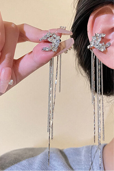 VeeShop Elegant ear cuffs, crescent moons with crystals and stars, and chains