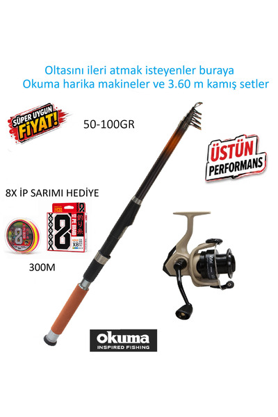 Okuma Outrax OR-6000SGA 1+1BB Olta Makinesi+ Cougar 3.60m 50-100gr Tele Kamış...