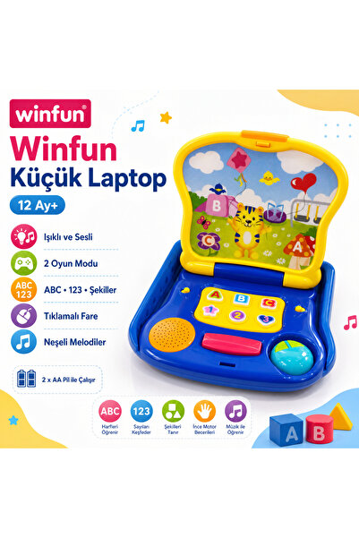 WINFUN Küçük Laptop – Işıklı, Sesli ve Eğitici İlk Öğrenme Oyuncağı 🐯💻
