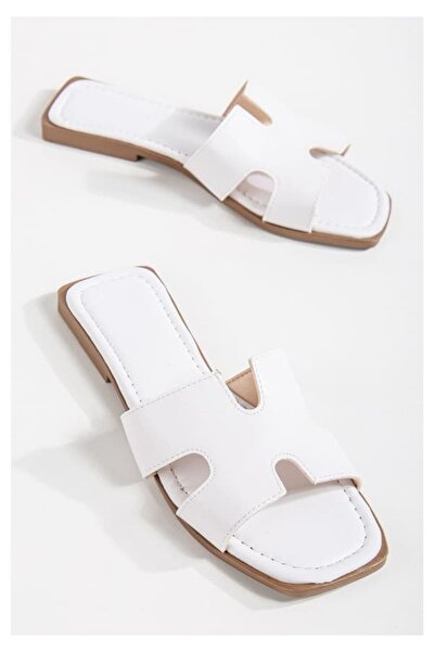 diclepolat Women's White Flat Sole Daily Summer Slippers Rolise