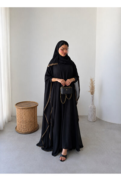 outline Summer Black Qatari Abaya Loose