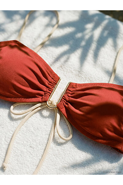 LC Waikiki Soulife Kahverengi Ip Askılı Desenli Kadın Bikini Üst