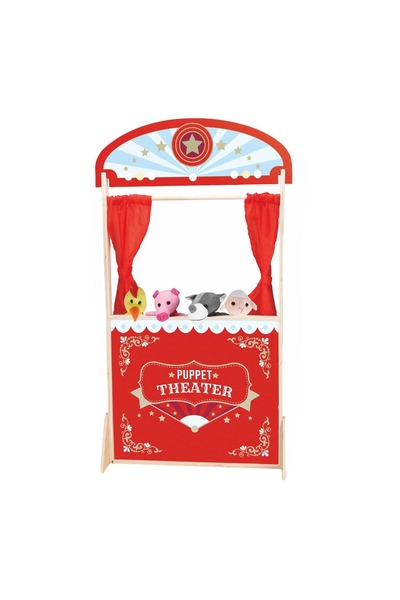 OEM Teatru de păpuși din lemn cu 4 figurine - 57x20x104cm