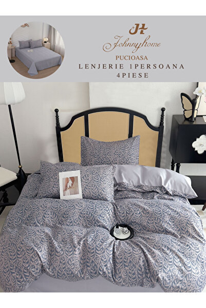 Pucioasa Set de lenjerie de pat din 4 piese, model geometric în gri și alb-P84