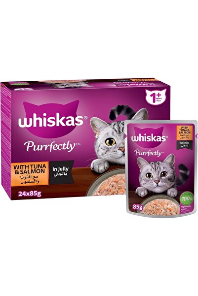 Whiskas أكياس طعام القطط الرطب مع التونة والسلمون، 85 جرام × 24 قطعة، بنكهة ا...