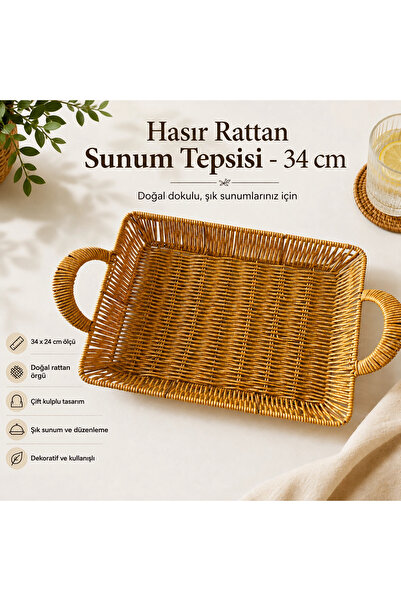 Hasır Rattan Sunum Tepsisi- 34 cm