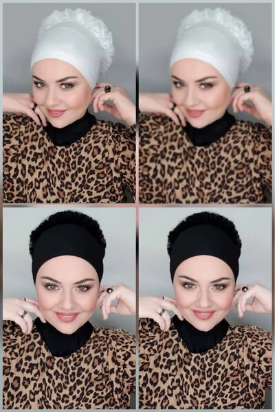 FLORA TEKSTİL Hijab Ruffled Bonnet Bun Shawl Bon23502 - Tr