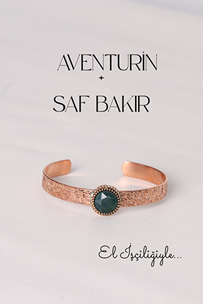 Store Aventurin Doğal Taş Saf Bakır El İşçiliği Bilezik