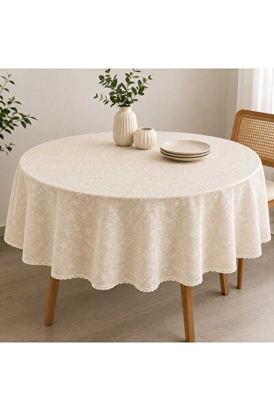 DDHOME 150 cm Round Ready-Made Lace Look Wipeable Pvc Oilcloth Tablecloth