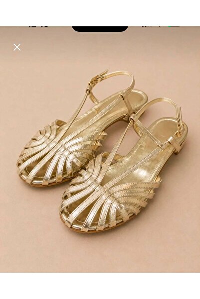 FİORE WOMEN Gold-Silver Color Women's Mesh Banded Cage Model Ballerina Sandal...