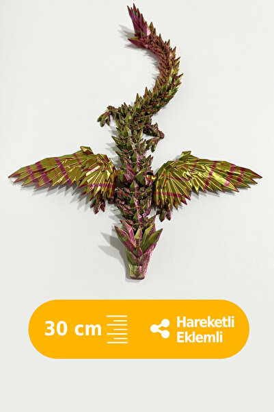Artimon 3D Store Kristal Kanatlı Ejderha 30 cm Parlak Yeşil-Mor Renkli Ejderh...