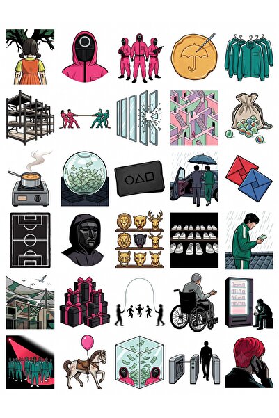 Store 30 Adet Squid Game Temalı Sticker Seti - Laptop Defter Telefon İçin