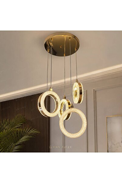 kra avize Elora 4'lü Modern Kristal Taşlı LED Sarkıt Avize – Kumandalı, Dimme...