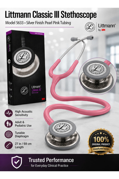 3M Littmann Classic III Monitoring Stethoscope Model 5633 Silver-Finish Dual-...