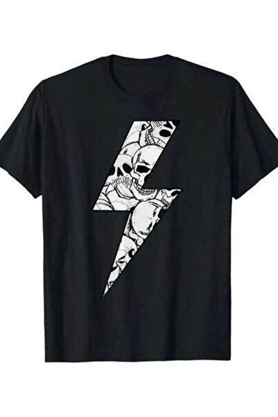 799 Skull & Lightning Bolt Graphic Print Uni Short Sleeve T-Shirt - , Regular...