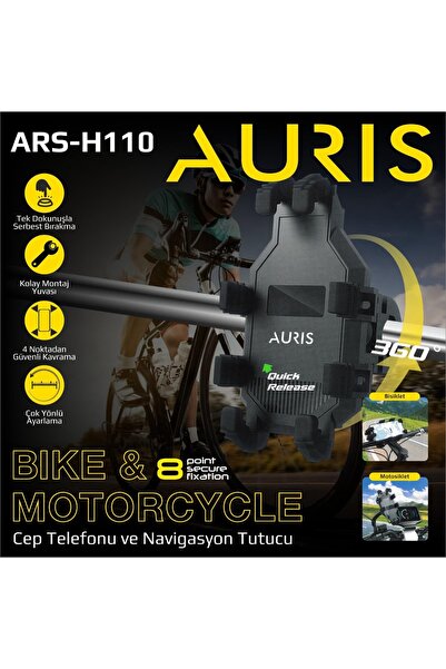 güvenlisepet ARS-110 Motosiklet Bisiklet Telefon Tutucu 8 Noktalı 360° E-Scooter Uyumlu Gidon Bağlantılı