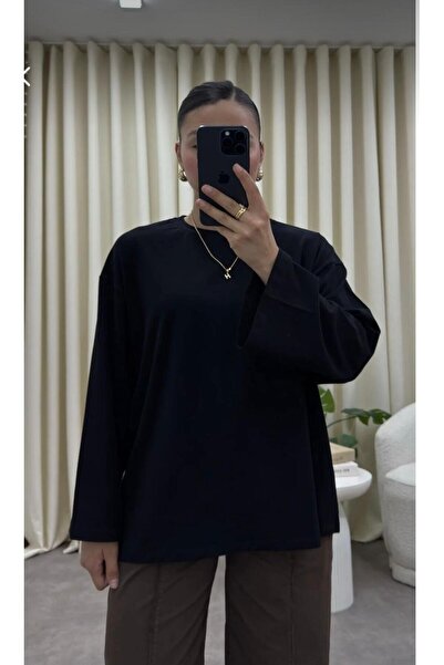 vipelmoda Oversize Crew Neck Wide Long Sleeve Blouse