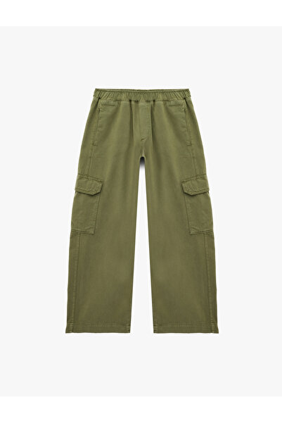 Koton Comfortable Fit Elastic Waist Cotton Regular Leg Cargo Pocket Barrel Tr...