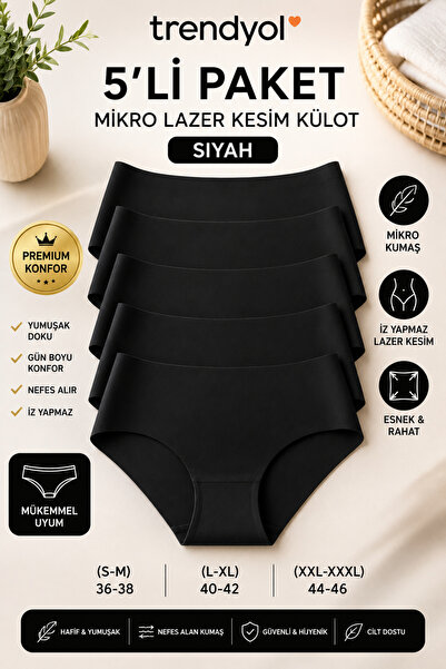 WAHSHE 5'li Mikro Kumaş Lazer Kesim Kadın Külot – Dikişsiz, İz Yapmaz, Esnek ...