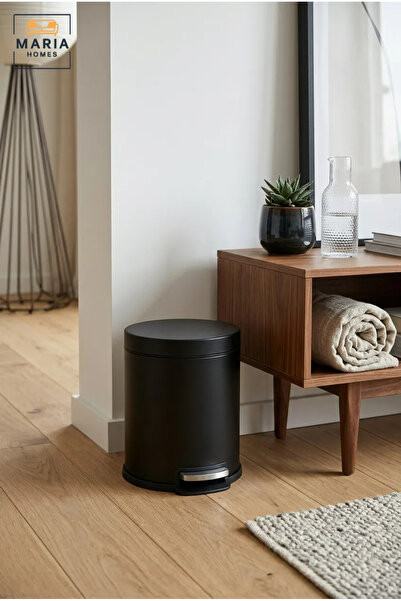 MARIA HOMES Compact Round Pedal Trash Bin with Lid, Small Hands-Free Waste Co...