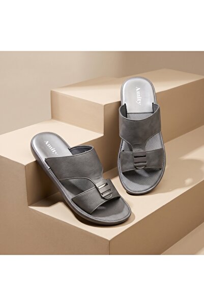 Lucky Steps Men's Modern Saudi Style Slide Sandals with Metal Buckle Wear-Res...