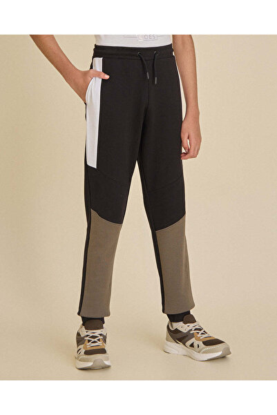 REDTAG Senior Boys Black Colour Block Track Pants