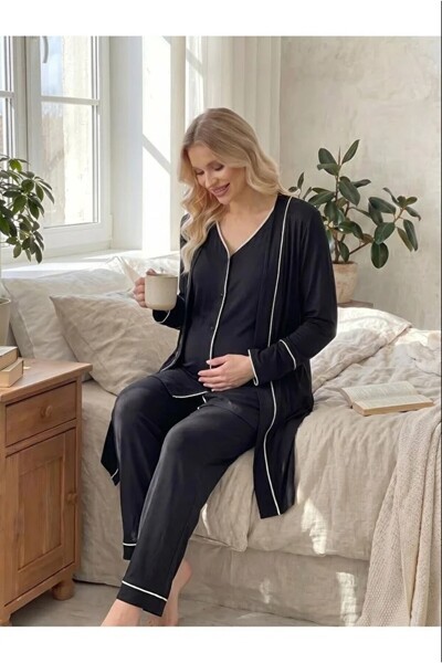 NURSİLA Yeni Sezon Yumuşak Dokulu Önden Düğmeli Sabahlıklı Lohusa Pijama Takımı