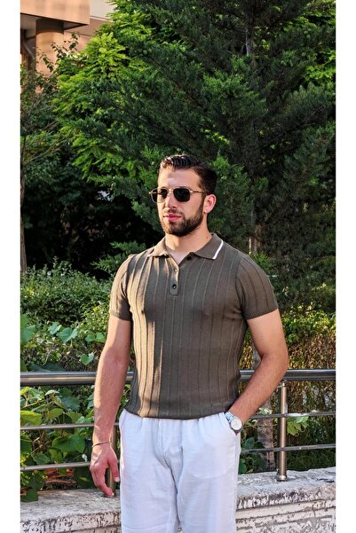 Premium Siyah Polo Yaka Fitilli Triko