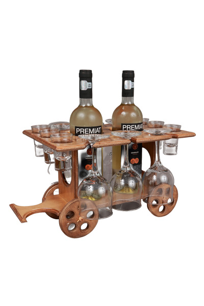 LimArt Minibar Decorativ tip Caruta din Lemn cu 2 Sticle de Vin 750 ml, 6 Pah...