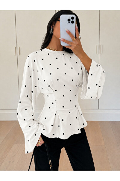 peri tower Women's Waist-Slit Flounce Long Sleeve Blouse 223