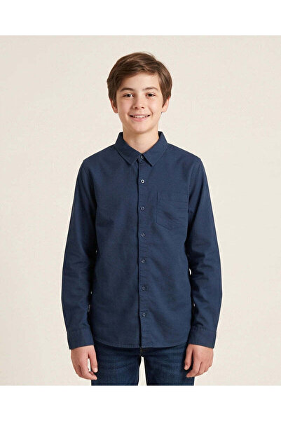 REDTAG Senior Boys Navy Long Sleeve Oxford Shirt