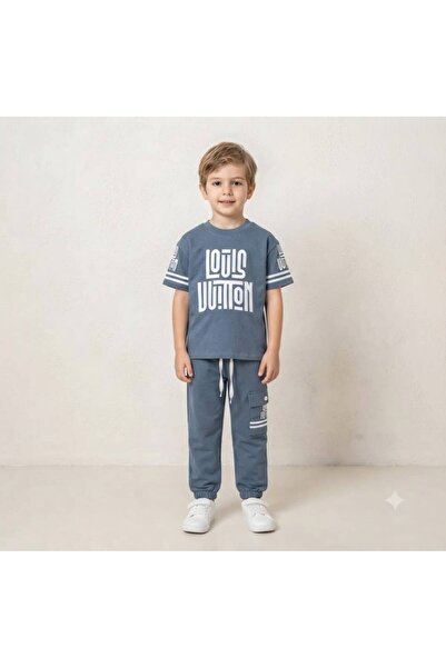 Yağmur Giyim Address Text Patterned Tracksuit Boys' Short Sleeve Set 9-12 Yea...