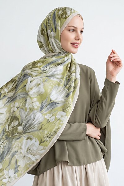 InStyle Çiçek Desen Dijital Bambu Kraş Şal - Fıstık Yeşili