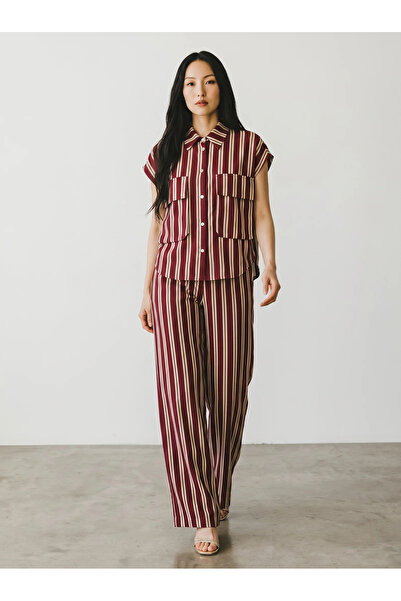 Haveone Pantaloni cu dungi și elastic în talie bordeaux