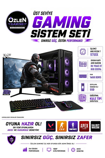 ÖZLEN X20 RYZEN 7 9700X RX 9060 XT 8GB 16GB DDR5 RAM 500GB M.2 SSD 24'' Full ...