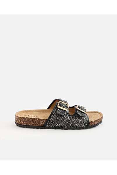 REDTAG Women Black Embellished Buckle Mule