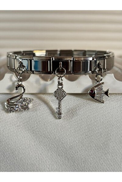 bijoux uniques New Season Swan Key Fish Charm Steel Italian Bracelet