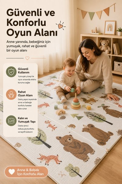 Babylike Katlanabilir Bebek Oyun Matı 200x130 cm – Kalın, Yumuşak, Darbe Emici, Su Geçirmez Çocuk Oyun Halısı-Kahverengi