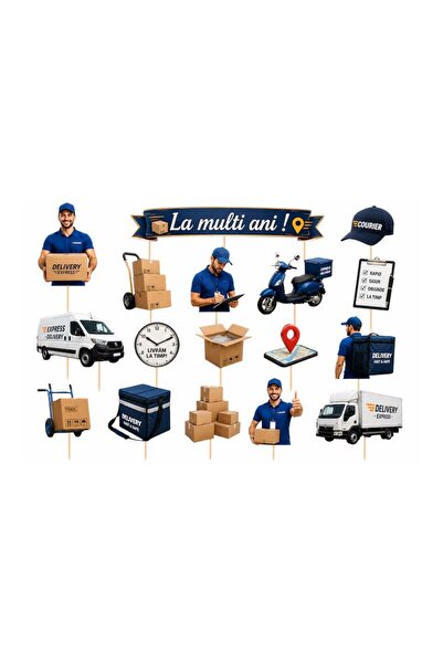 DecoParty Set de decorațiuni pentru tort – Tematică curier, 17 piese, Carton,...