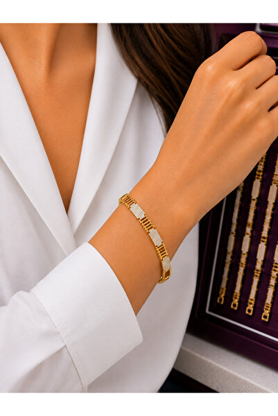 AMOOR MİLANO Kadın Xuping Rose Gold Kristal Taşlı Dikdörtgen Detaylı Bileklik