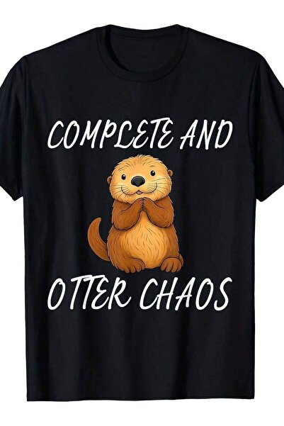 9TAY تي شيرت رجالي بطبعة فكاهية بتصميم "Complete And Chaos" مع رسومات قرد الب...