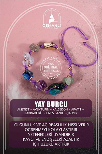 OSMANLI DOĞAL TAŞ Yay Burcu Bileklik Ametist, Jasper, Kalsedon, Labradorit, L...