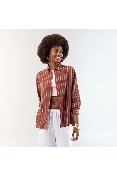 KIABI Blended Linen Shirt BROWN
