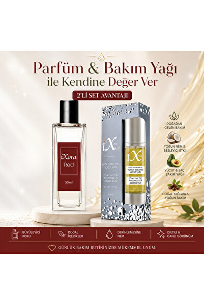 ixora Red 50 ml Kadın Parfüm + Oil Yoğun Besleyici Vücut & Saç Bakım Yağı 50 ...