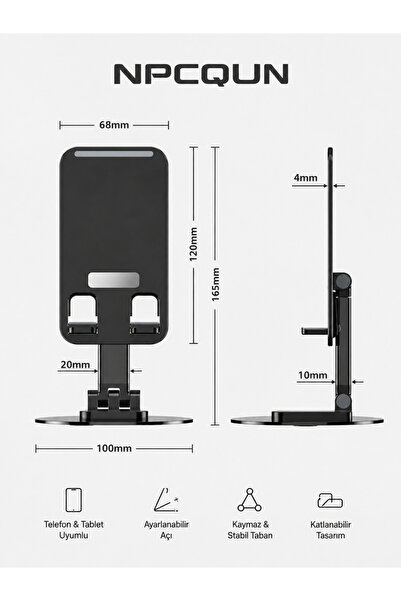 NPCQUN Tablet Telefon Tutucu Stant Katlanabilir Masaüstü Telefon ve Tablet Standı