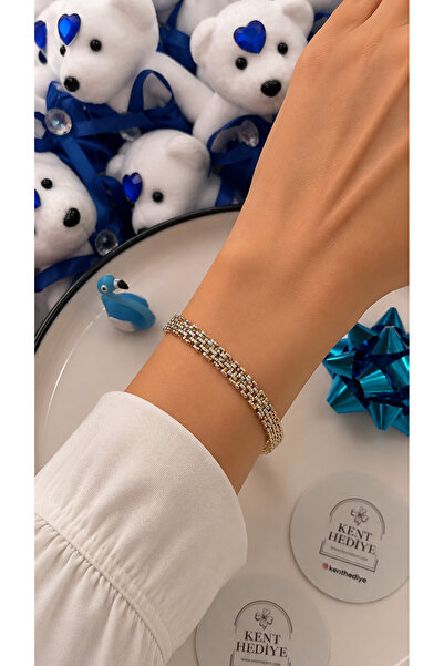 Bymiel Women's Gold Color Three Row Zircon Stone Bracelet – 316L Stainless Steel