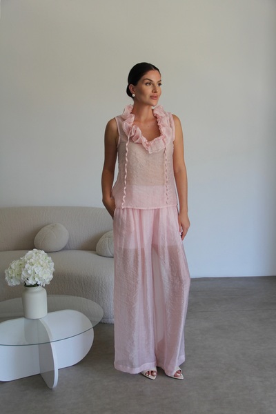 Julidress Ruffle Collar Detailed Blouse and Lined Trousers Top and Bottom Set