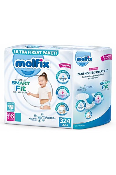 Molfix Premium Smart Fit Bebek Bezi 6 Beden 15+ KG Extra Large 324 Adet Ekstr...