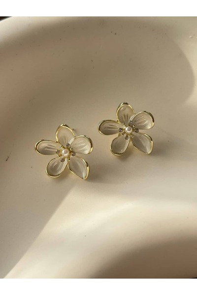 Alveole Jewelry İncili Sedefli Beş Yapraklı Çiçek Küpe