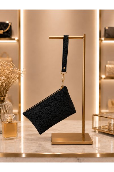 PefyBaby Glittery Black Clutch Bag, Evening Dress Handbag with Wrist Strap, Invitation Engagement Wedding Bag